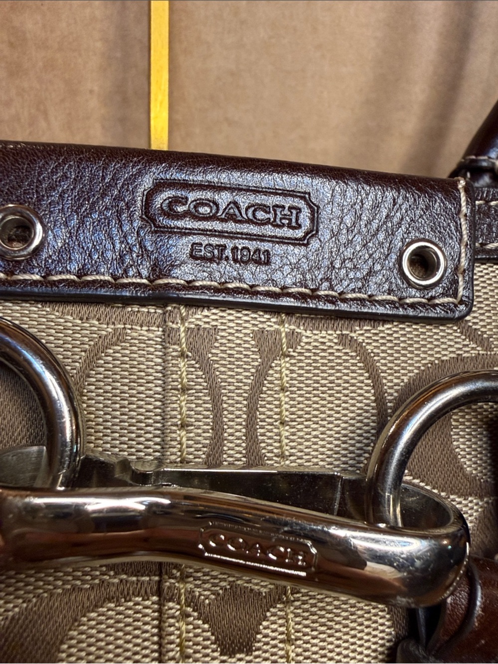 Coach F15665 Signature Gallery Tote Khaki Brown Braided Leather EUC - Picture 5 of 17